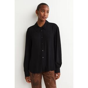 Raquel Allegra Black Viscose Button Up Shirt Top Blouse Women's Size 0